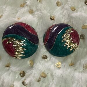 Retro 80’s Colorful Round Clip-On Earrings